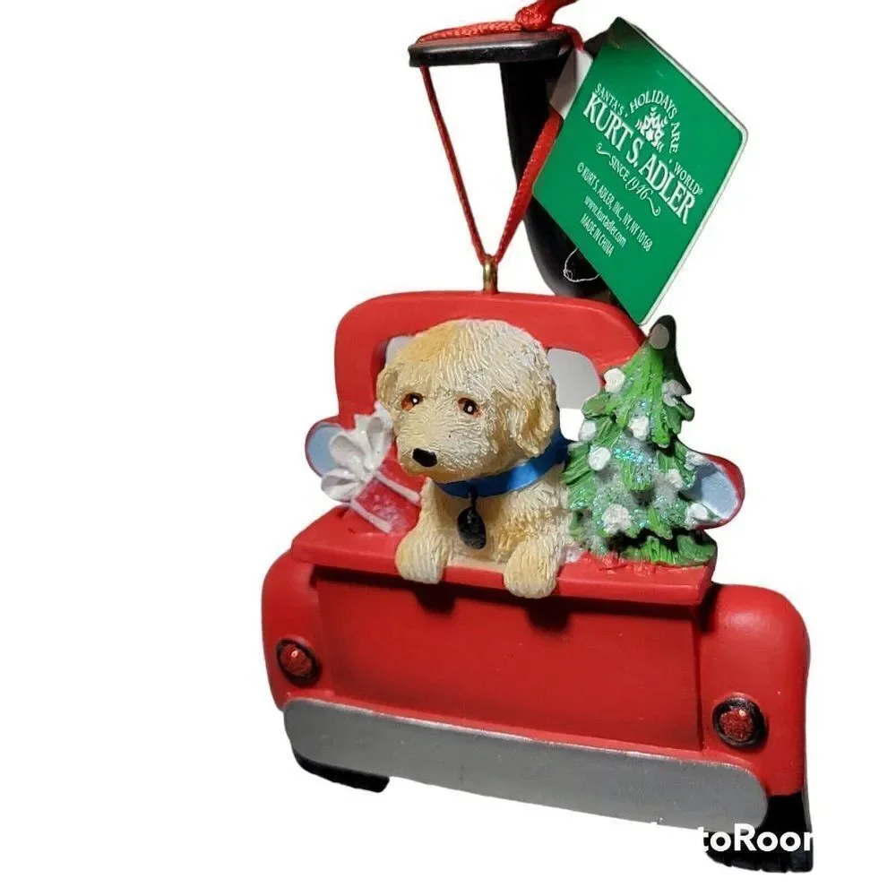 Kurt Adler Labradoodle Dog Christmas Ornament Red Truck Room to Personalize‎